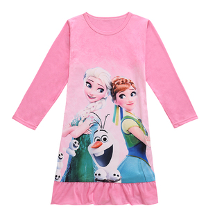 春夏季小孩长袖睡裙纯棉薄款连衣裙中大童公主裙女童可爱儿童睡衣