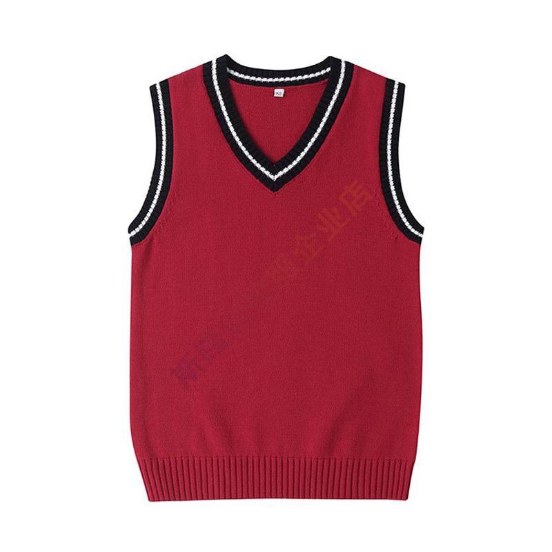 春秋季英伦红色v领背心校服