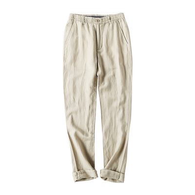 透气舒适白色休闲宽松直筒男裤