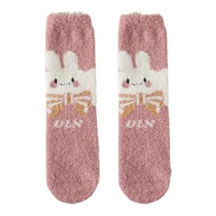 水貂绒袜子女秋冬款加绒加厚中筒袜保暖毛茸茸卡通风珊瑚绒地板袜