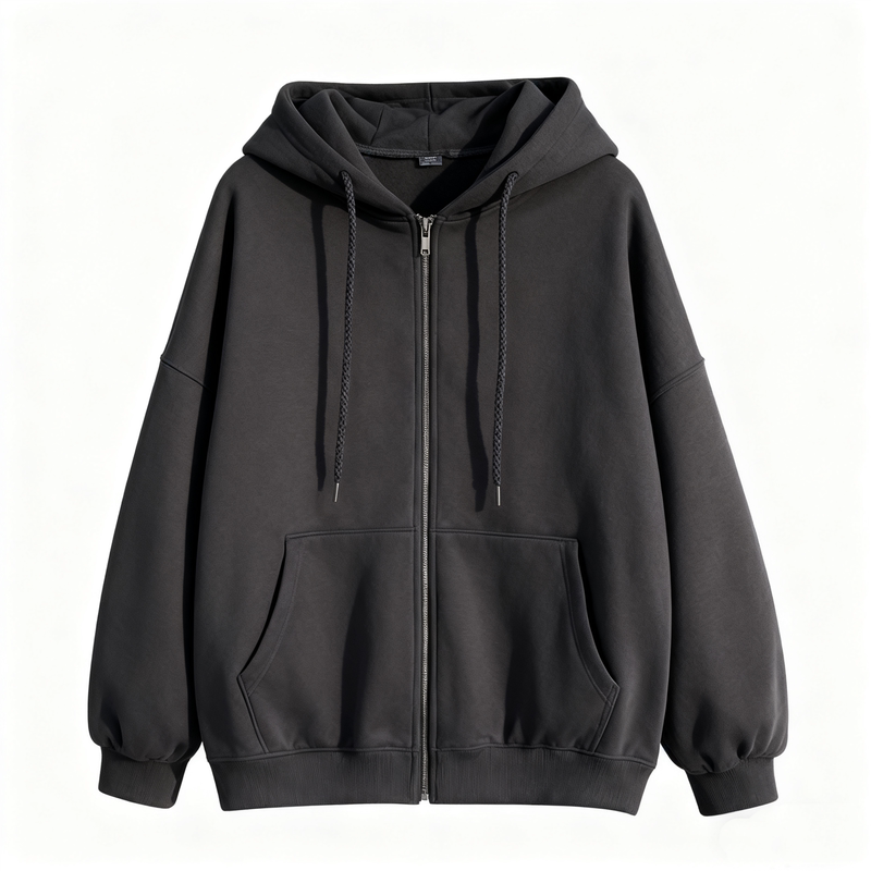 black hoodie zipper jacket for women拉链黑色卫衣连帽外套女