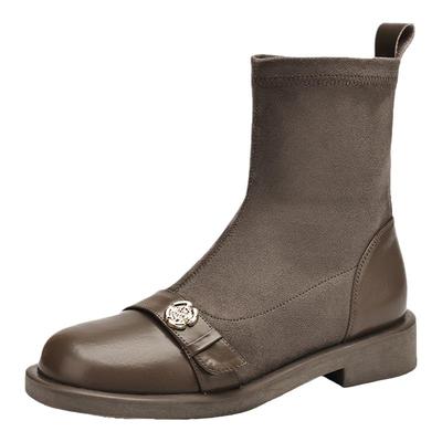 达芙妮平底短靴女冬季2025新款女靴加绒袜靴子爆款瘦瘦靴冬季女鞋