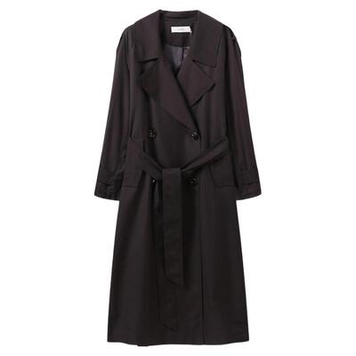 西町村屋气质风衣女2025秋新款翻领双排扣廓形长款外套XXAC10001