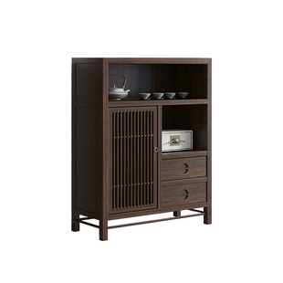 新中式餐边柜立柜实木胡桃木色茶室柜子茶具柜储物茶叶柜禅意家具