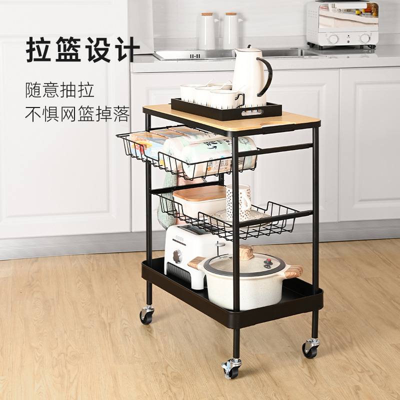 碳钢厨房置物架小推车落地式家用多层微波炉置物架厨房储物架收纳