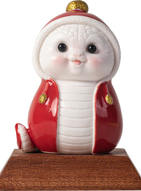 陶瓷红色生肖蛇招财吉祥物摆件