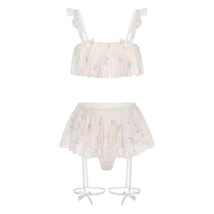 今夕何夕性感睡衣女纯欲风小胸蕾丝花边吊带短裙夏日小碎花两件套