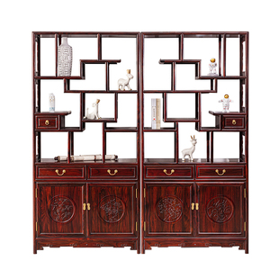 国标红木博古架红木家具阔叶黄檀客厅隔断柜印尼黑酸多宝阁古董架