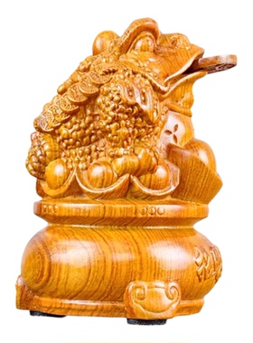 花梨木招财金蟾木雕摆件