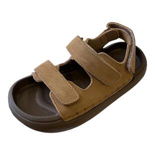 韩版儿童运动凉鞋2026夏季真皮女童沙滩鞋磨砂男童半拖鞋宝宝童鞋