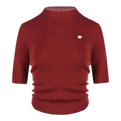 春季新款纯色中袖羊毛针织衫