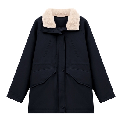 Basic House/百家好毛领翻领羽绒服冬季女轻薄抽绳收腰时尚派克服