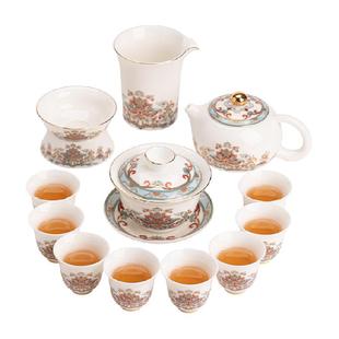 苏氏陶瓷(SUSHI CERAMICS)羊脂玉敦煌宝相花盖碗西施壶茶具套装