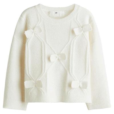 HM童装儿童女童毛衣2025秋季新款蝴蝶结圆领针织打底套衫1311908