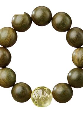 天然绿檀木手串男十二生肖黄水晶