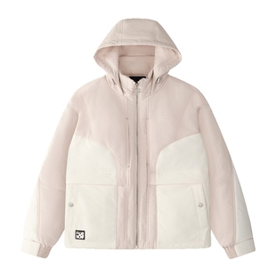 FILA FUSION斐乐潮牌棉服女2025春新款休闲宽松拼色连帽保暖外套