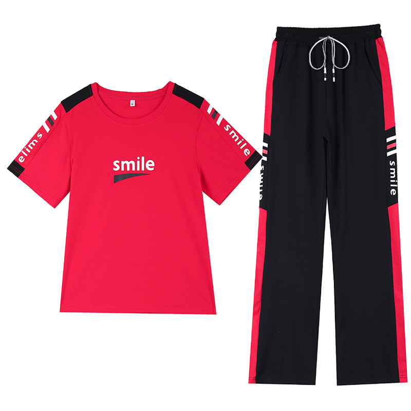 圆领纯棉喇叭裤广场舞运动服套装