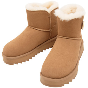 暇步士女鞋25冬新款雪地靴女加绒加厚纽扣毛绒保暖棉鞋厚底低筒靴