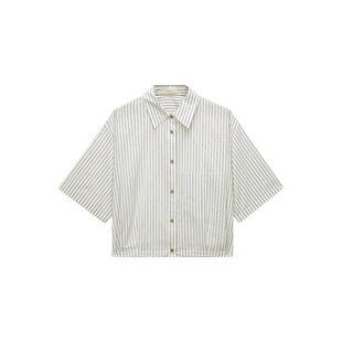 OCHIRLY欧时力 色织丝棉条纹短袖衬衫女防晒休闲上衣夏季新品