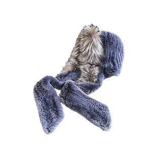 新款獭兔毛帽子围巾一体风雪帽女冬季狐狸毛皮草保暖百搭连帽围脖