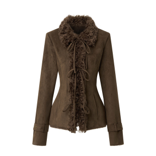 7Shiftin 原创秋冬款辣妹气质高级感修身短外套复古毛领夹克上衣