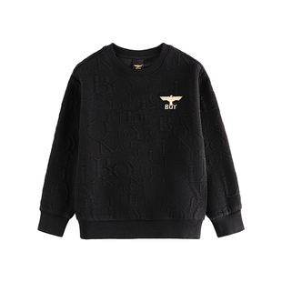 BOY童装 春秋满印提花卫衣 百搭圆领黑白色套头上衣男女童中大童