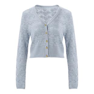 ON＆ON/安乃安2026春季新款韩系V领单排扣亲肤针织镂空钩花开衫女