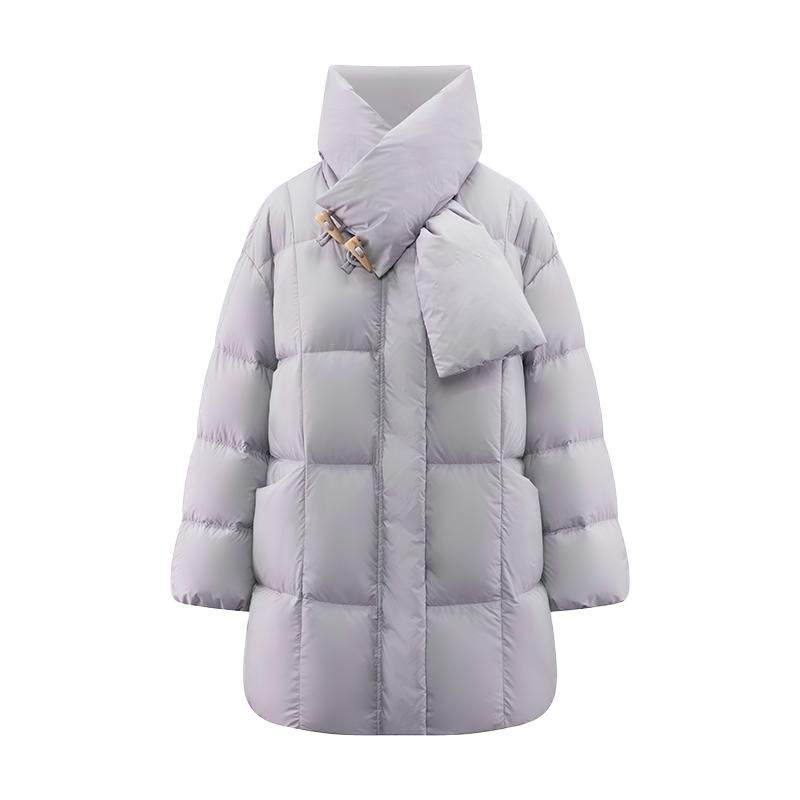 艾莱依女士羽绒服冬季新款围巾领温暖防风牛角扣质感鸭绒百搭外套