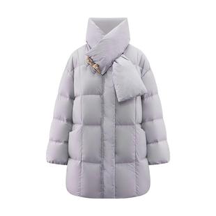 艾莱依女士羽绒服冬季新款围巾领温暖防风牛角扣质感鸭绒百搭外套