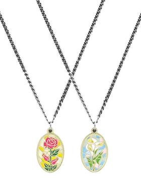 圆牌玫瑰钛钢蛇骨链男女项链吊坠