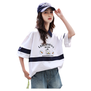 女大童短袖t恤polo衫夏装2026新款初中生女孩纯棉上衣青少年半袖
