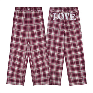 Hollister小海鸥美式格子裤高腰阔腿裤女装宽松直筒休闲微喇长裤