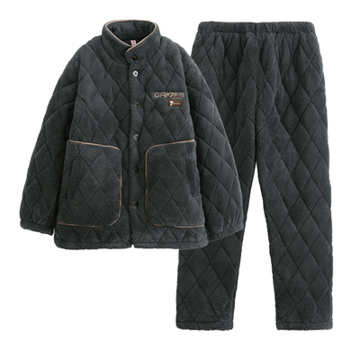 男士家居服套装加绒保暖立领夹棉