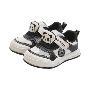 泰兰尼斯夏季新款男宝宝学步鞋黑白卡通熊猫鞋女童网布透气运动鞋