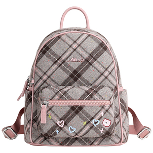 爱路喜双肩包韩系女可爱学院风粉色格子大学生上课通勤日常小背包