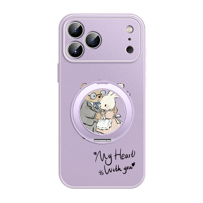 熊与兔子适用苹果17手机壳小羊皮