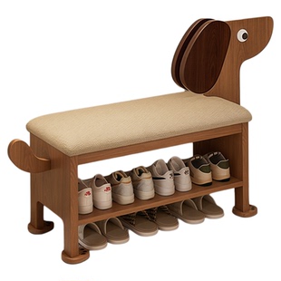 安居客实木小狗换鞋凳可坐网红款高颜值入户门口换鞋凳鞋柜凳一体