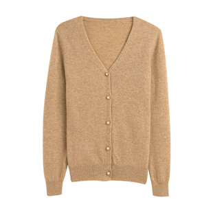 秋冬新款山羊绒开衫女圆领宽松纯色毛衣外套百搭显瘦羊毛针织打底