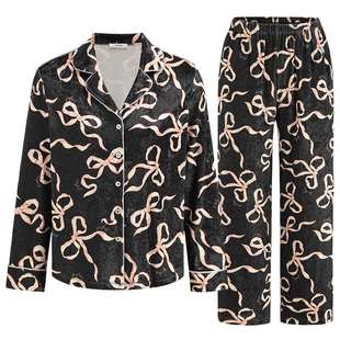 商场同款MYBODY秋季新款睡衣女长袖睡衣丝绒印花开衫可外穿家居服