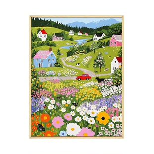 莫奈森系花园数字油画diy填充填色手工绘治愈田园风景丙烯装饰画