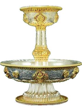 慧宝供杯供碗新升级B款304不锈钢内胆杯加铜双层做旧黄铜护法杯