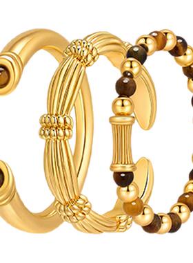 辛芷蕾同款虎眼石复古镀金戒指女