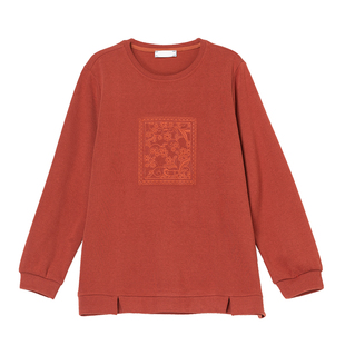 宽松卫衣女秋冬加绒加厚加大码中老年妈妈圆领显瘦遮肚子绣花上衣