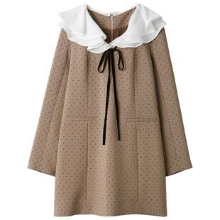 LILY BROWN2025秋冬新品甜美荷叶领可拆系带直筒连衣裙LWFO255064