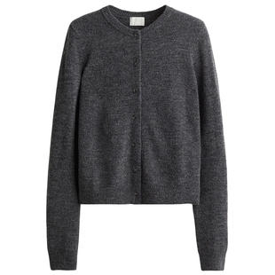 HM女装毛针织衫2025秋雅致打底衫长袖短款圆领miu系开衫1246581