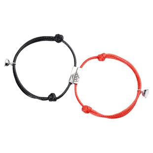 海誓山盟纯银情侣磁铁相吸手链一对女男学生红绳韩版简约刻字礼物