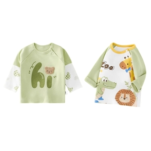 2件装 宝宝长袖t恤春秋男童打底衫纯棉上衣女童童装a类小童体恤新