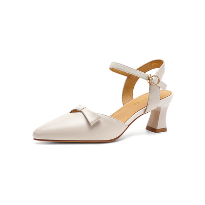 哈森春夏时尚百搭浅口中空粗跟优雅百搭时装凉鞋HWM240148