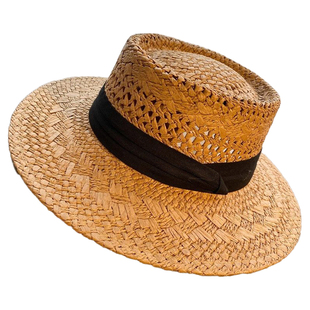 法式老钱风镂空草帽女夏海边沙滩遮阳防晒防紫外线平顶礼帽子出游