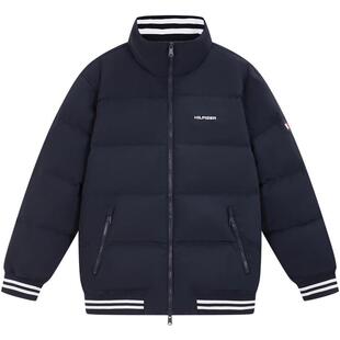 【防泼水】Tommy秋冬男装美式复古休闲刺绣拼色立领棉服夹克外套